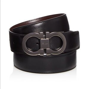 Ferragamo Reversible Belt w. Silver Gancini Buckle